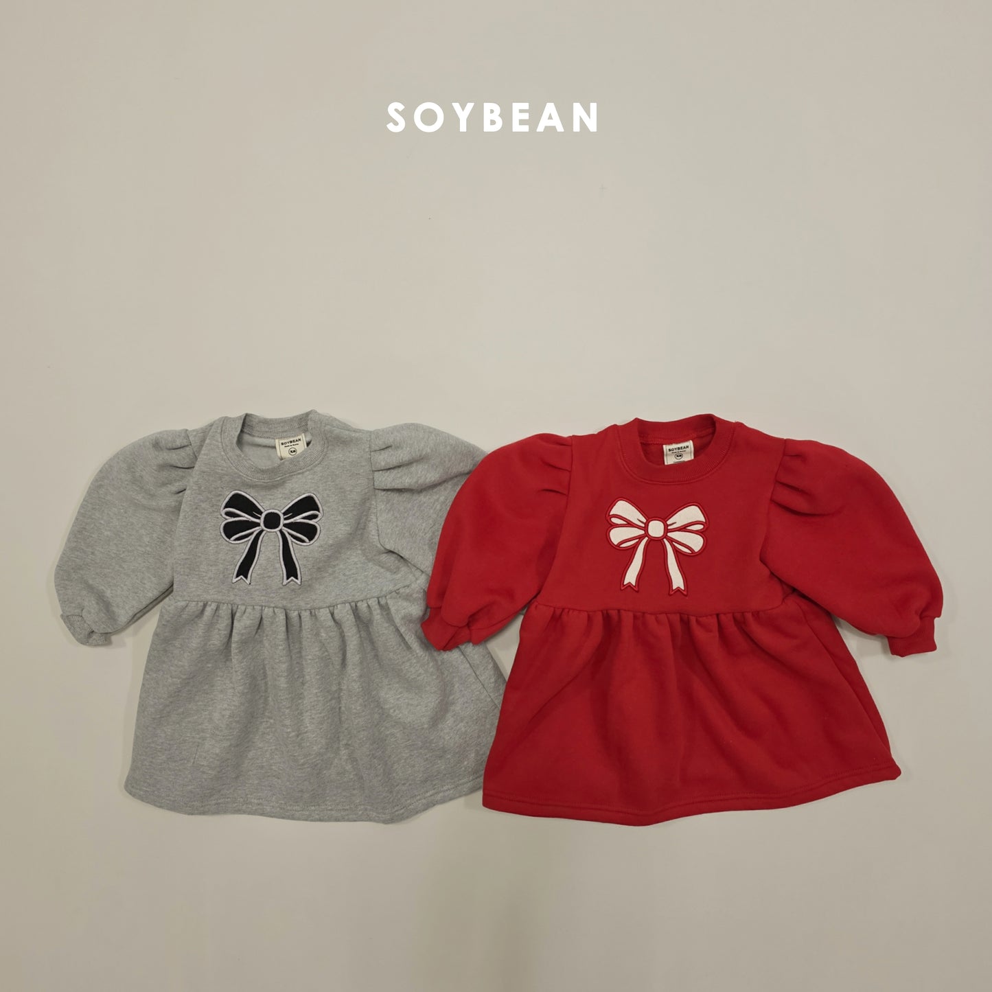 (Pre-order) Soybean Kids Winter - Ribbon Fleece-Lined Sweatshirt Dress 리본양기모맨투맨OPS (2 Colors)