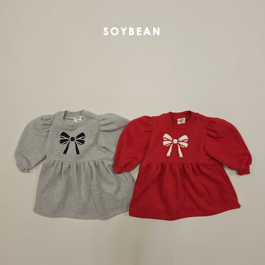(Pre-order) Soybean Kids Winter - Ribbon Fleece-Lined Sweatshirt Dress 리본양기모맨투맨OPS (2 Colors)