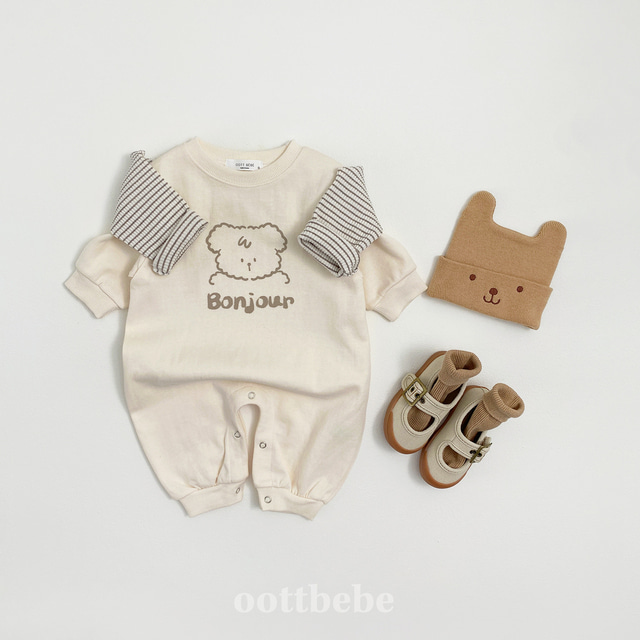 (Pre-order) OOTTBEBE - Bonjour Puppy Bodysuit 봉쥬르퍼피전신수트 (2 Colors)