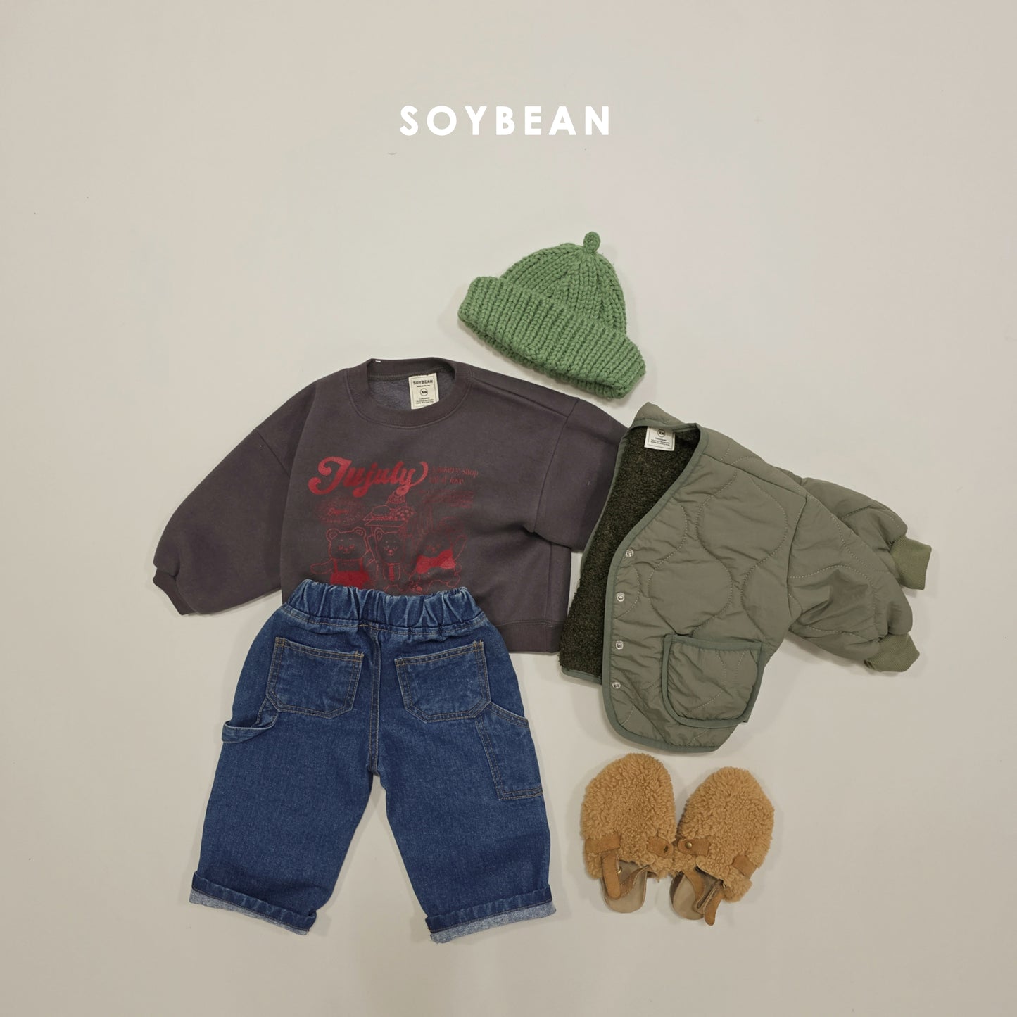 (Pre-order) Soybean Kids Winter - Fleece-Lined Work Denim Pants 기모워크데님팬츠 (2 Colors)