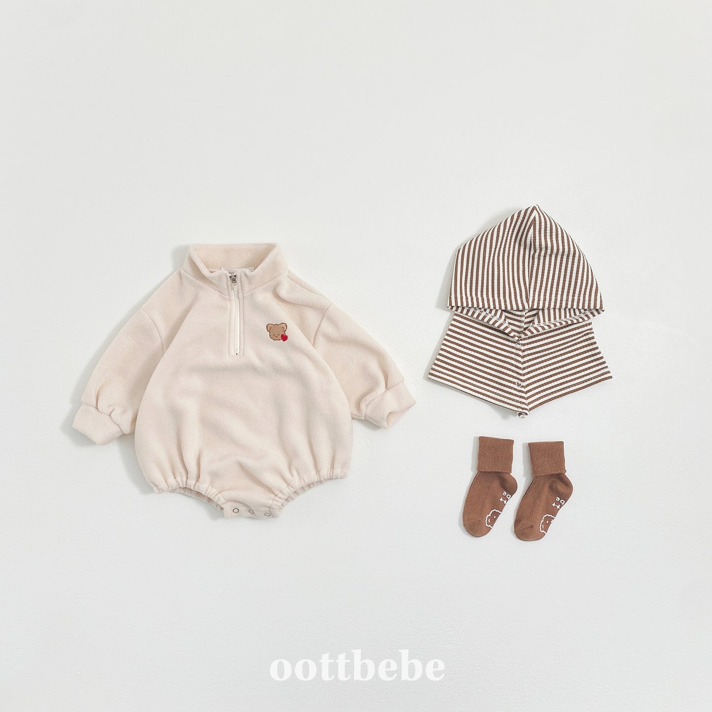 (Pre-order) OOTTBEBE Winter - Puppy Fleece Anorak Bodysuit 멍멍아노락슈트 (4 Colors)
