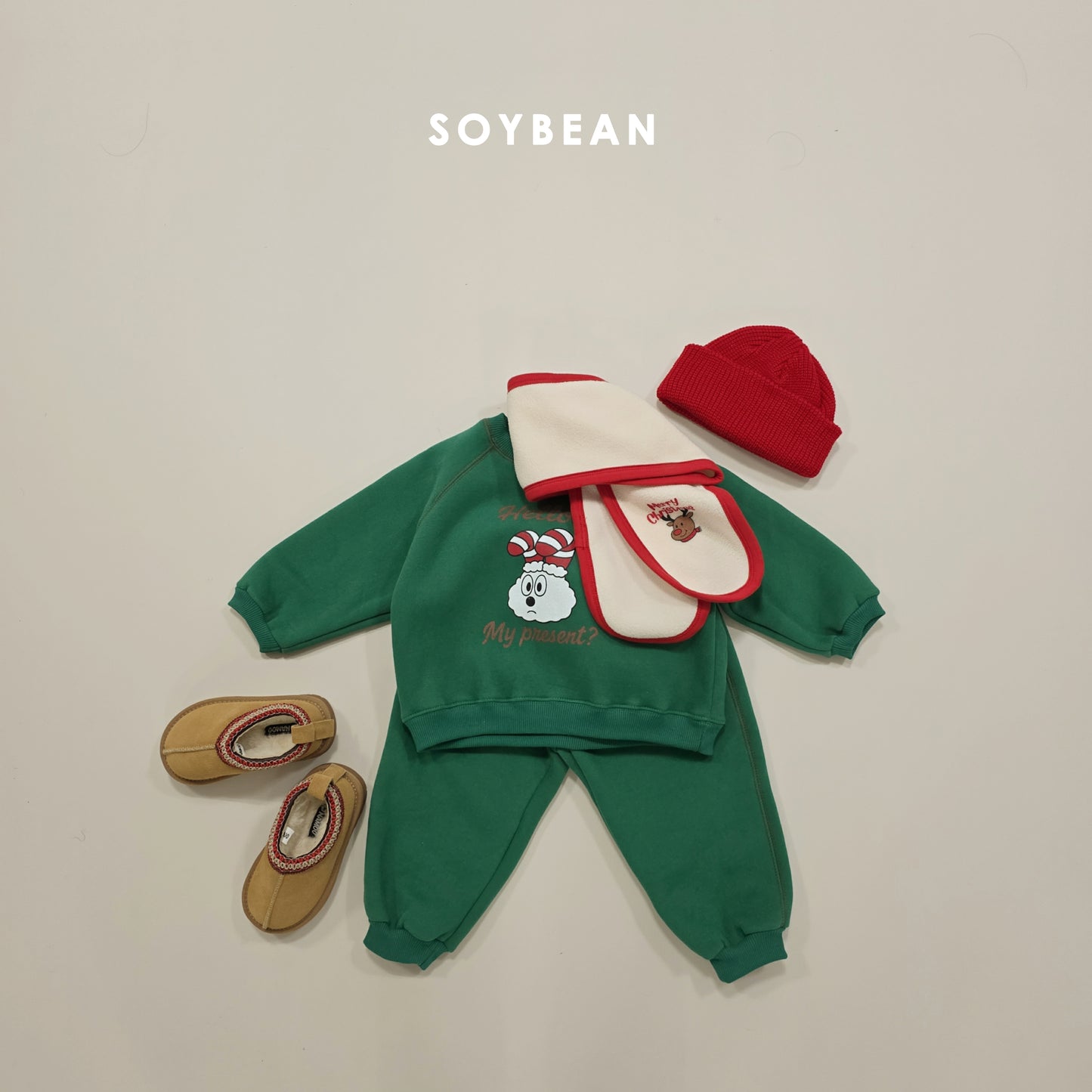 (Pre-order) Soybean Kids Winter - Cloud Bunny Fleece-Lined Top & Bottom Set 양기모구름토끼상하 (3 Colors)