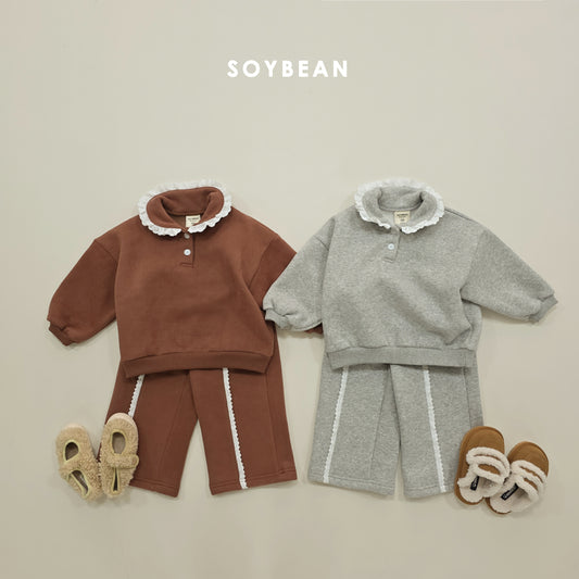 (Pre-order) Soybean Kids Winter - Collar Frill Fleece-Lined Top & Bottom Set 카라프릴양기모상하 (2 Colors)