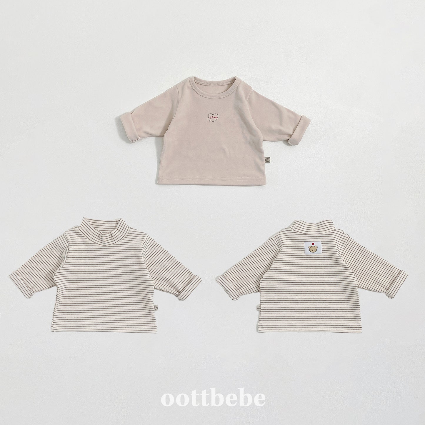 (Pre-order) OOTTBEBE Winter - (Baby) 1+1 Layering Heart Tee Set 윈터1+1티셔츠 (3 Colors)