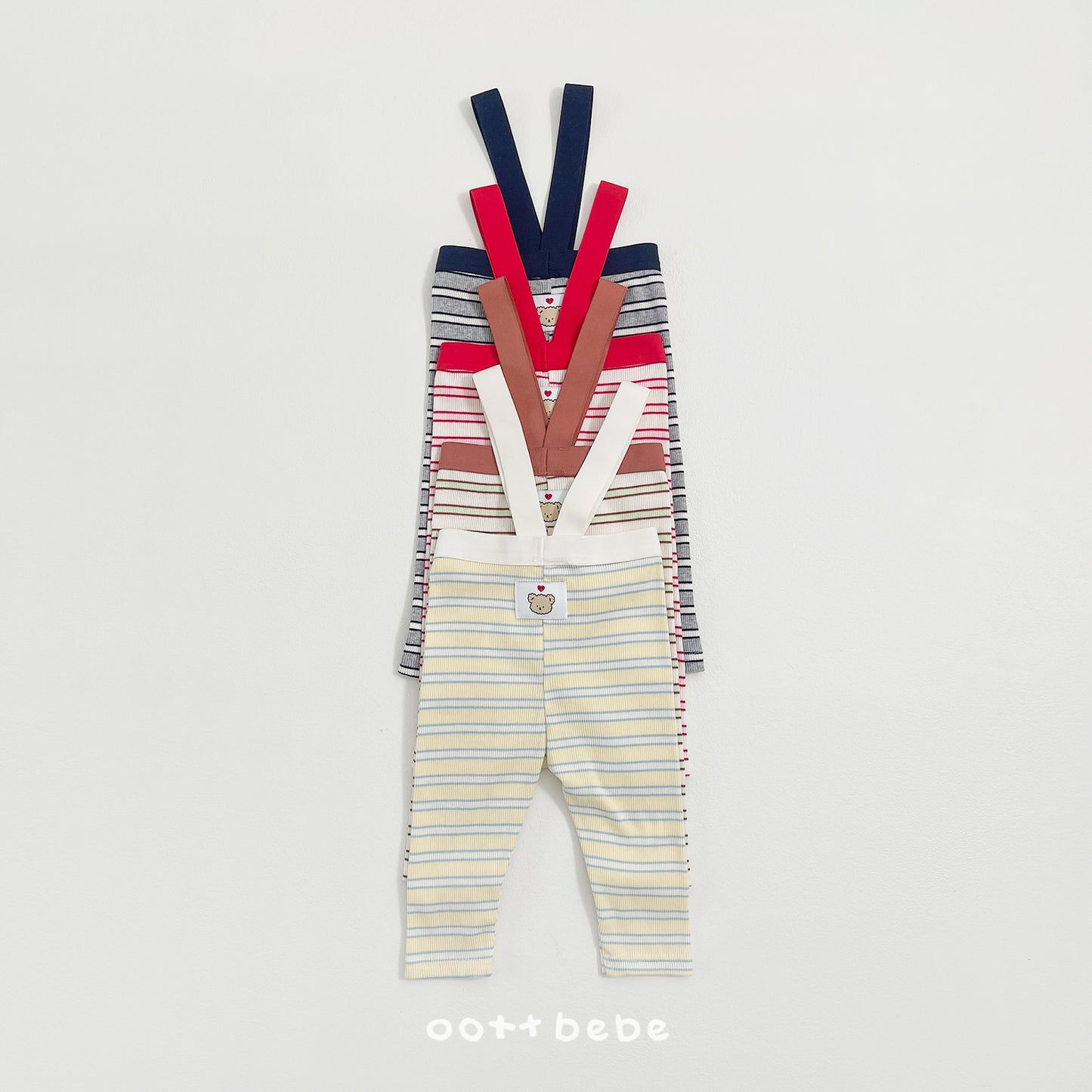 (Pre-order) OOTTBEBE Spring - Say OOTT Stripe Suspender Leggings 세이오뜨멜빵레깅스 (4 Colors)