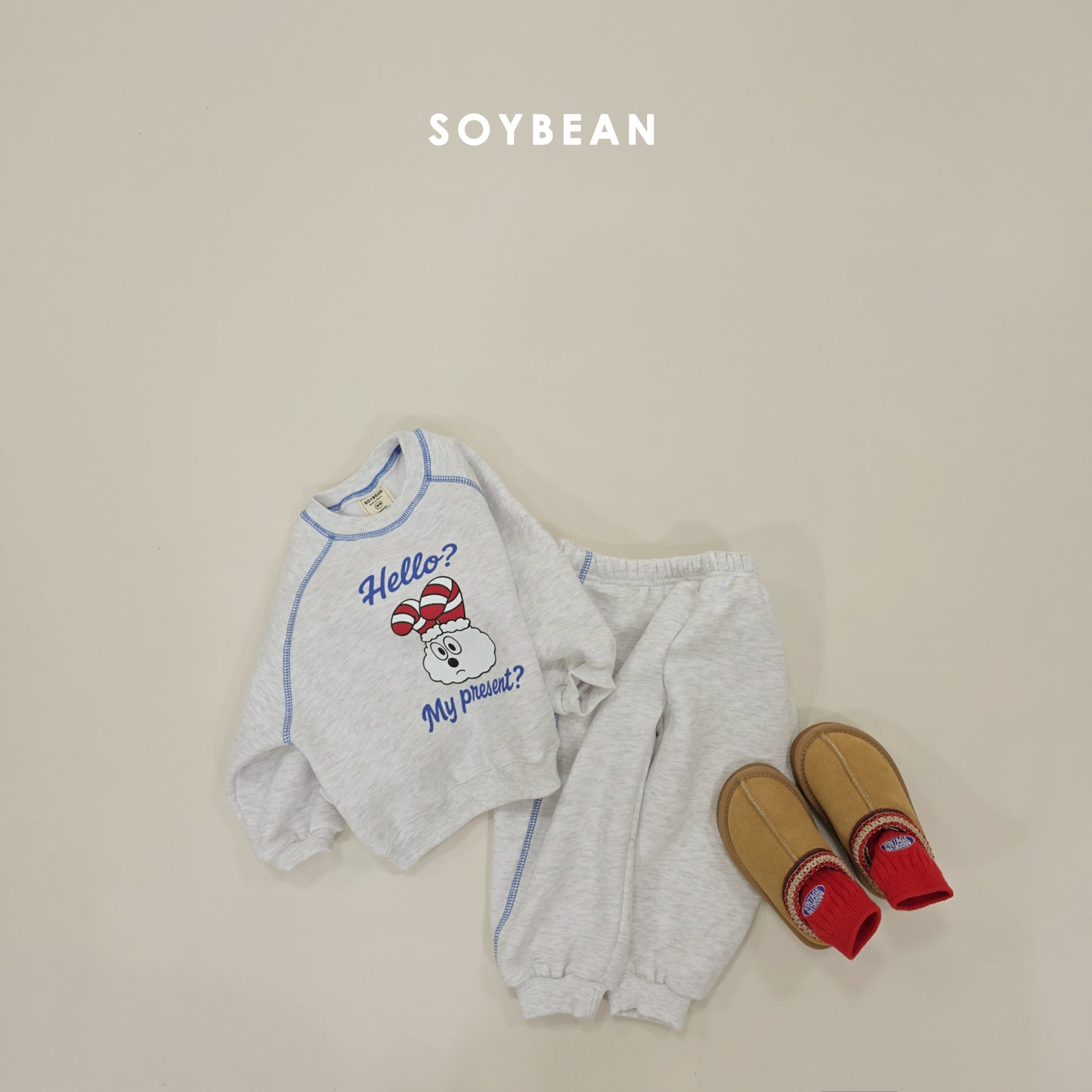 (Pre-order) Soybean Kids Winter - Cloud Bunny Fleece-Lined Top & Bottom Set 양기모구름토끼상하 (3 Colors)