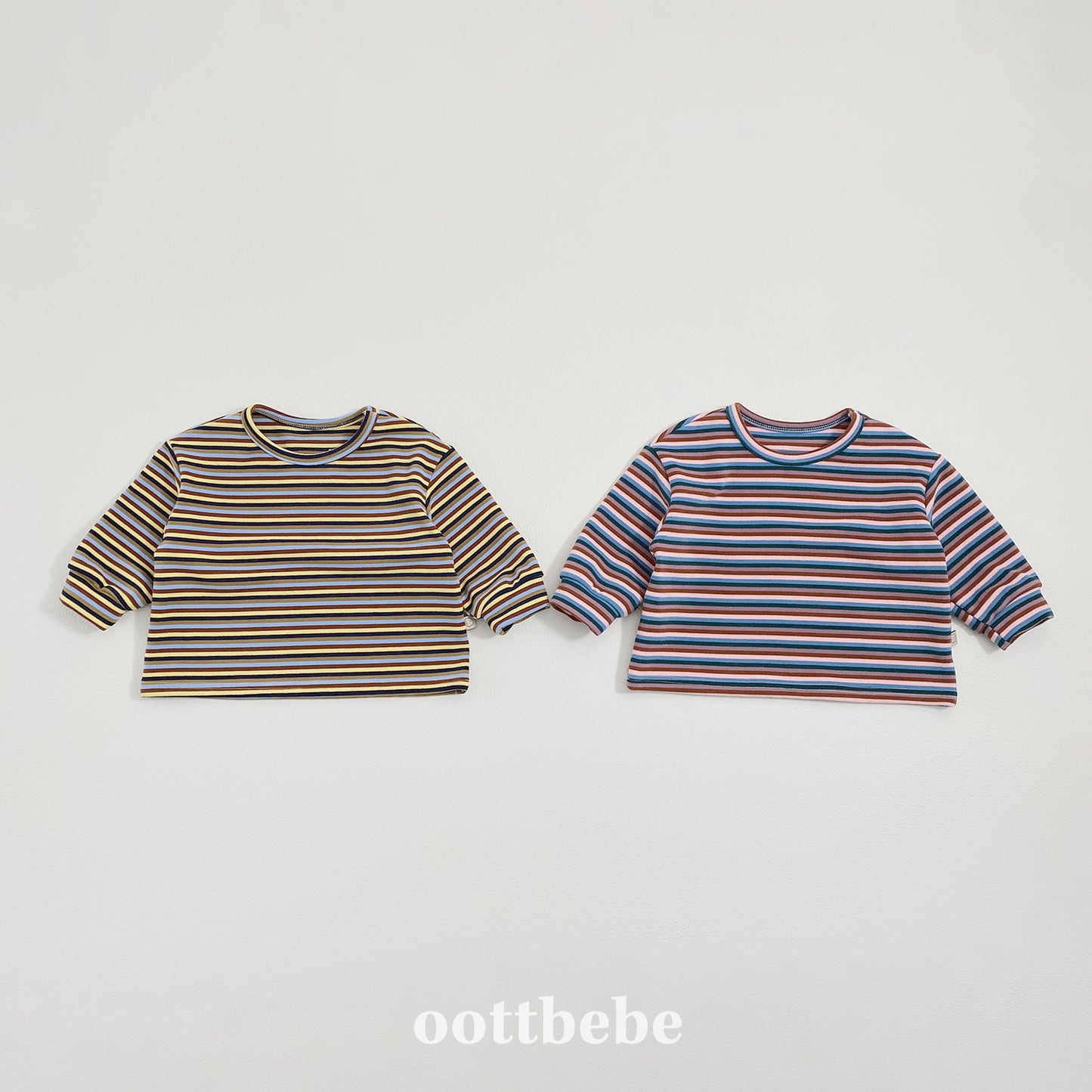 (Pre-order) OOTTBEBE Winter - Chunky Ribbed Stripe Tee 봉봉시보리티 (2 Colors)