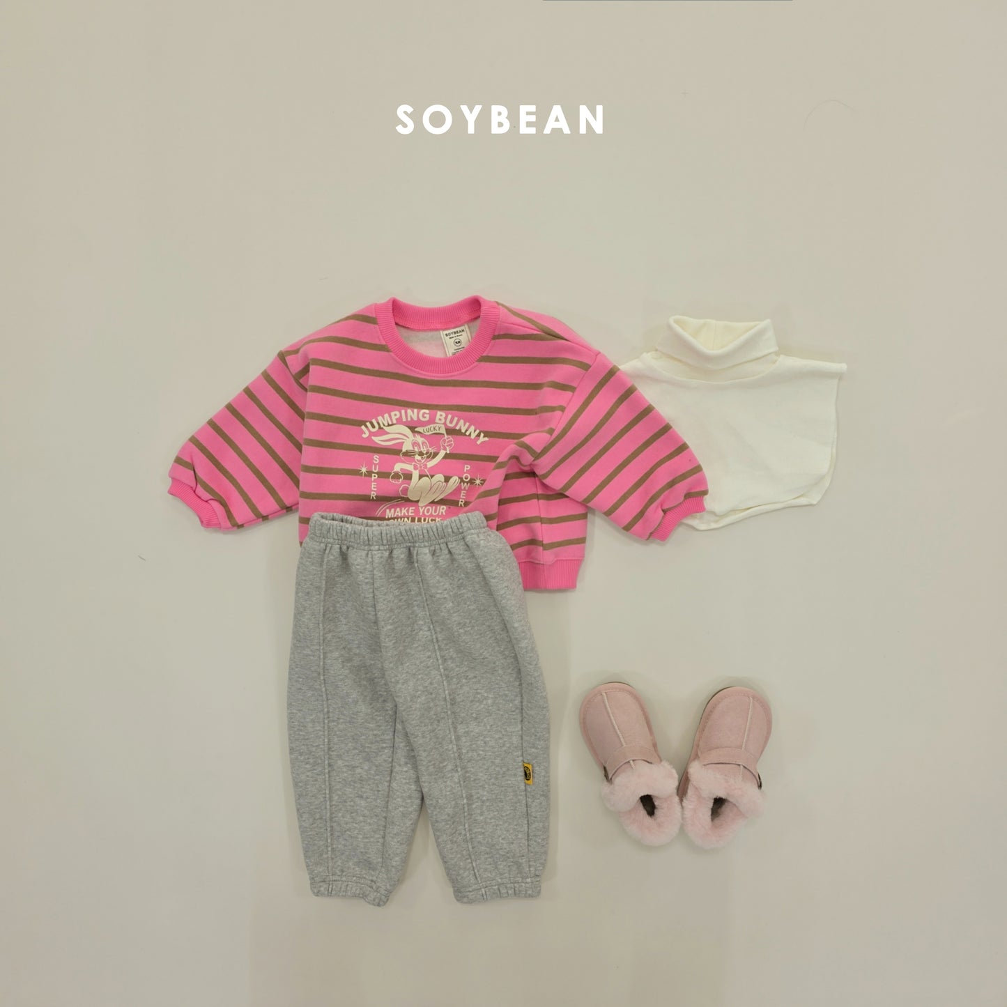 (Pre-order) Soybean Kids Winter - Jumping Bunny Stripe Fleece-Lined Sweatshirt 점핑버니단가라맨투맨 (3 Colors)