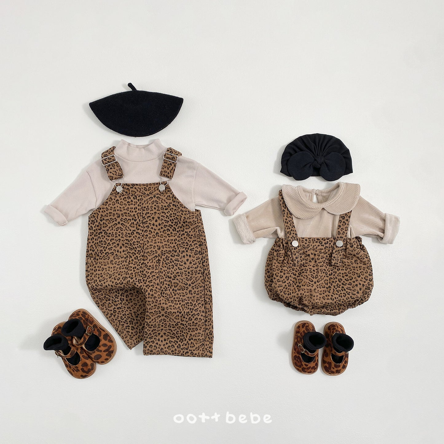 (Pre-order) OOTTBEBE Winter - Leopard Overall Pants 호피오버롤
