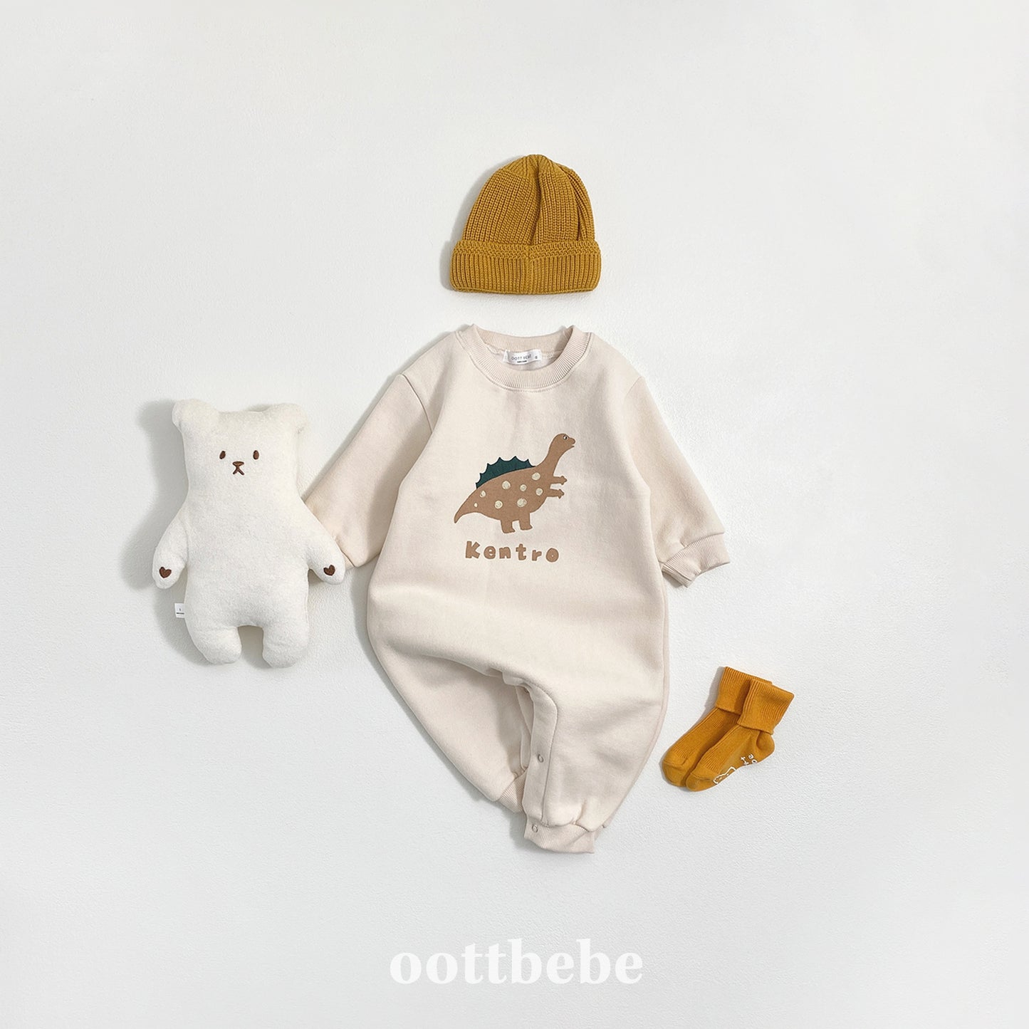 (Pre-order) OOTTBEBE Winter - Dino Friends Full Bodysuit 공룡전신슈트(양기모) (4 Colors)
