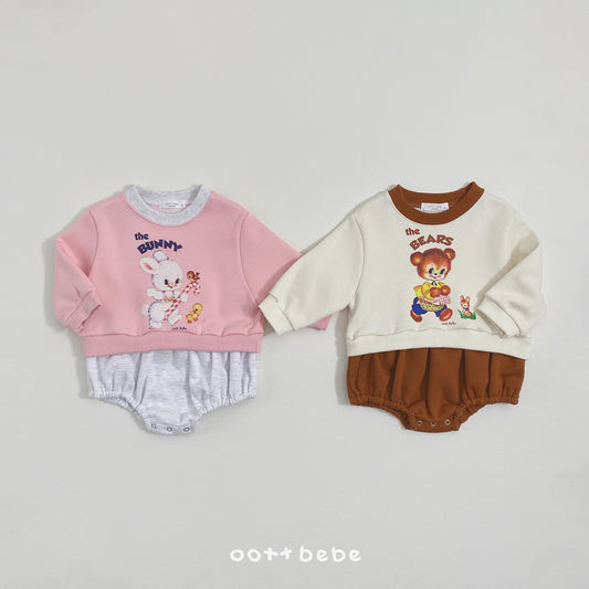 (Pre-order) OOTTBEBE Winter - Bear & Bunny Sweatshirt Bodysuit 베어바니맨투맨슈트 (2 Colors)