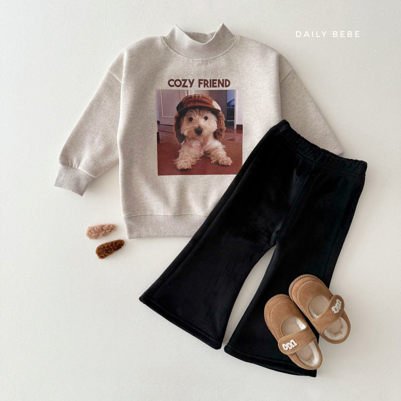 (Pre-order) Daily Bebe - Kids' Puppy Mock-Neck Sweatshirt 강아지 반목 맨투맨 (2 Colors)