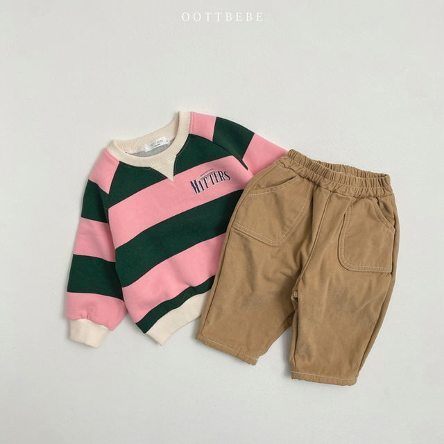 (Pre-order) OOTTBEBE - Stripes Sweatshirt 빅단가라맨투맨 (2 Colors)