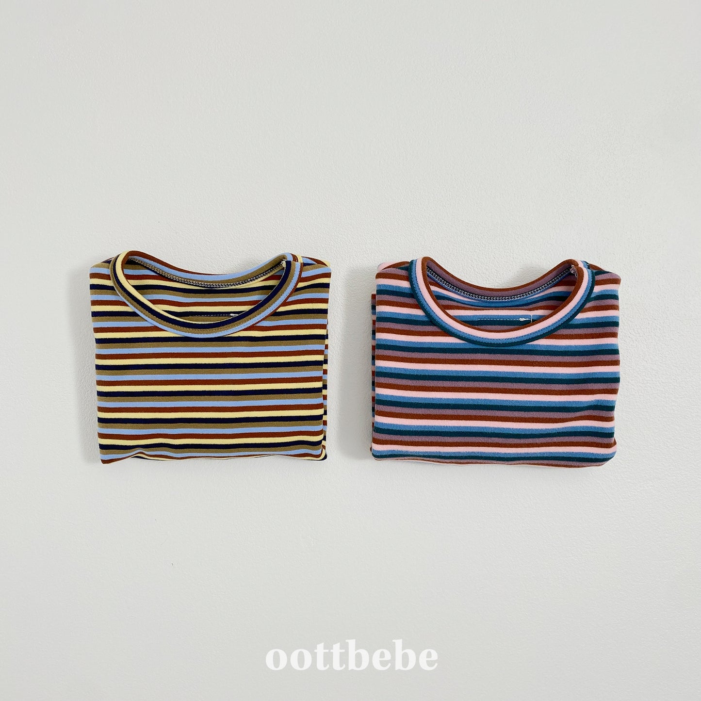 (Pre-order) OOTTBEBE Winter - Chunky Ribbed Stripe Tee 봉봉시보리티 (2 Colors)