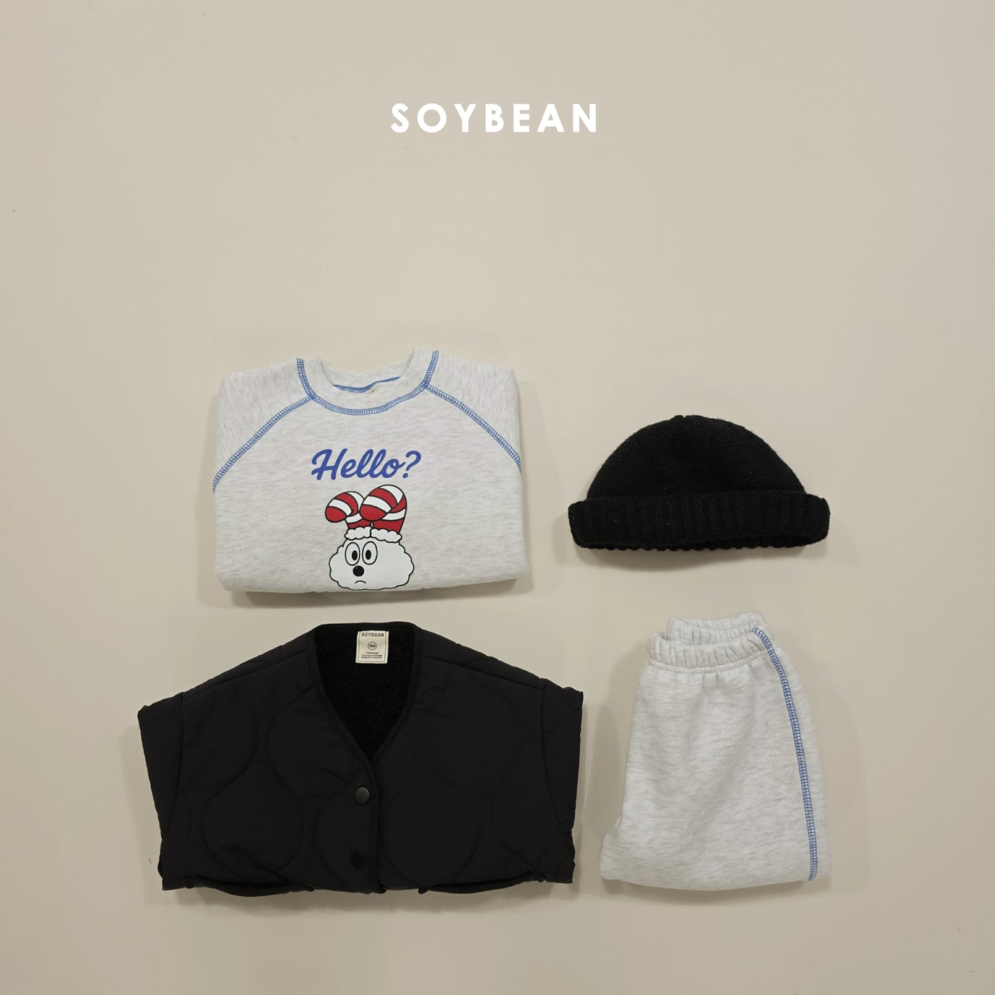 (Pre-order) Soybean Kids Winter - Cloud Bunny Fleece-Lined Top & Bottom Set 양기모구름토끼상하 (3 Colors)