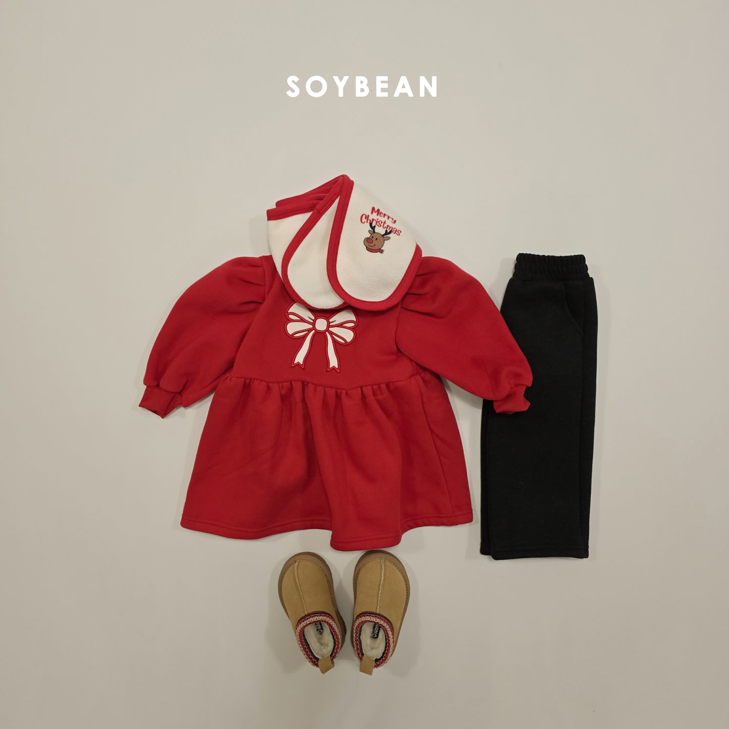 (Pre-order) Soybean Kids Winter - Ribbon Fleece-Lined Sweatshirt Dress 리본양기모맨투맨OPS (2 Colors)