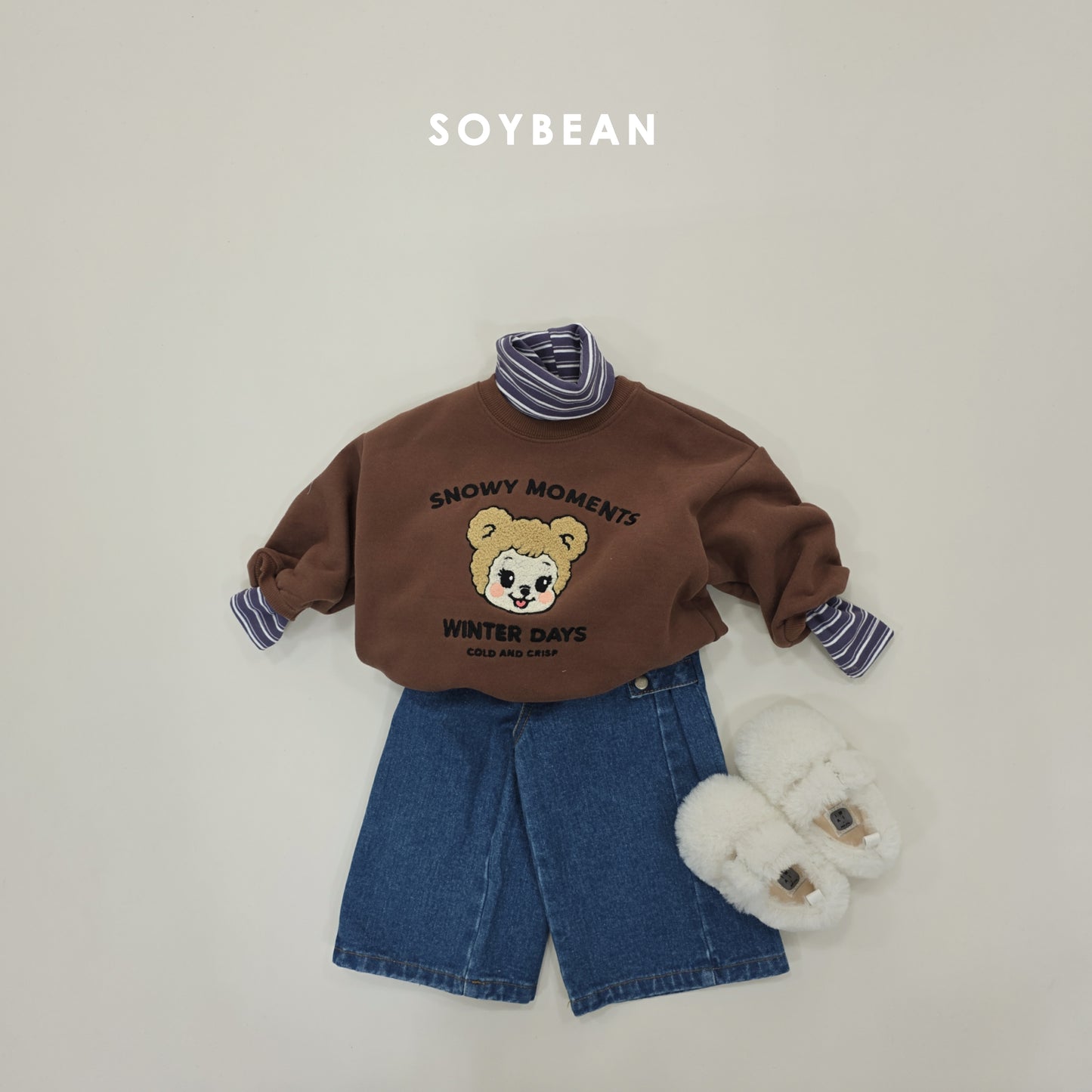 (Pre-order) Soybean Kids Winter - Snap Cut Fleece-Lined Denim Pants 스냅컷기모데님 (2 Colors)