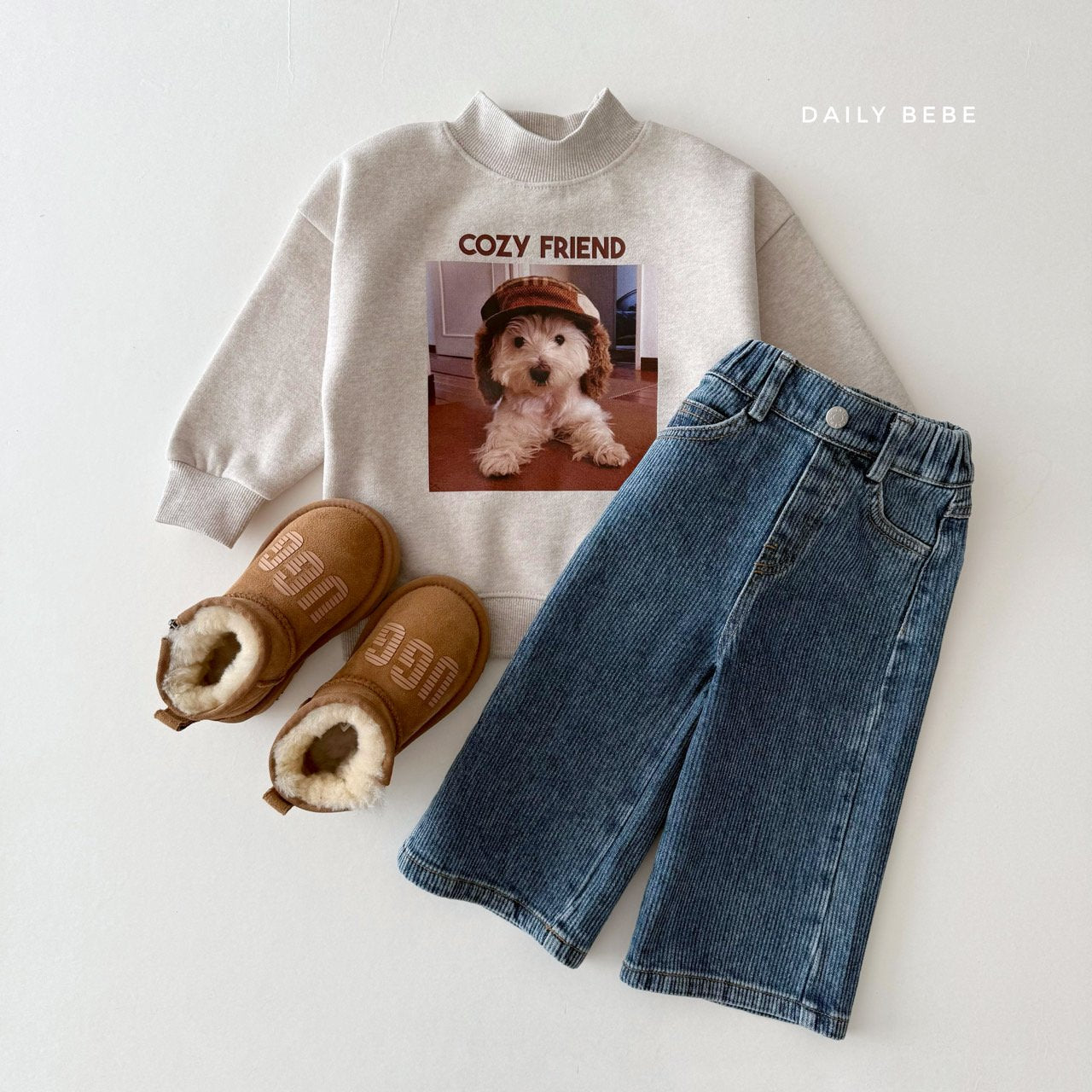 (Pre-order) Daily Bebe - Kids' Puppy Mock-Neck Sweatshirt 강아지 반목 맨투맨 (2 Colors)