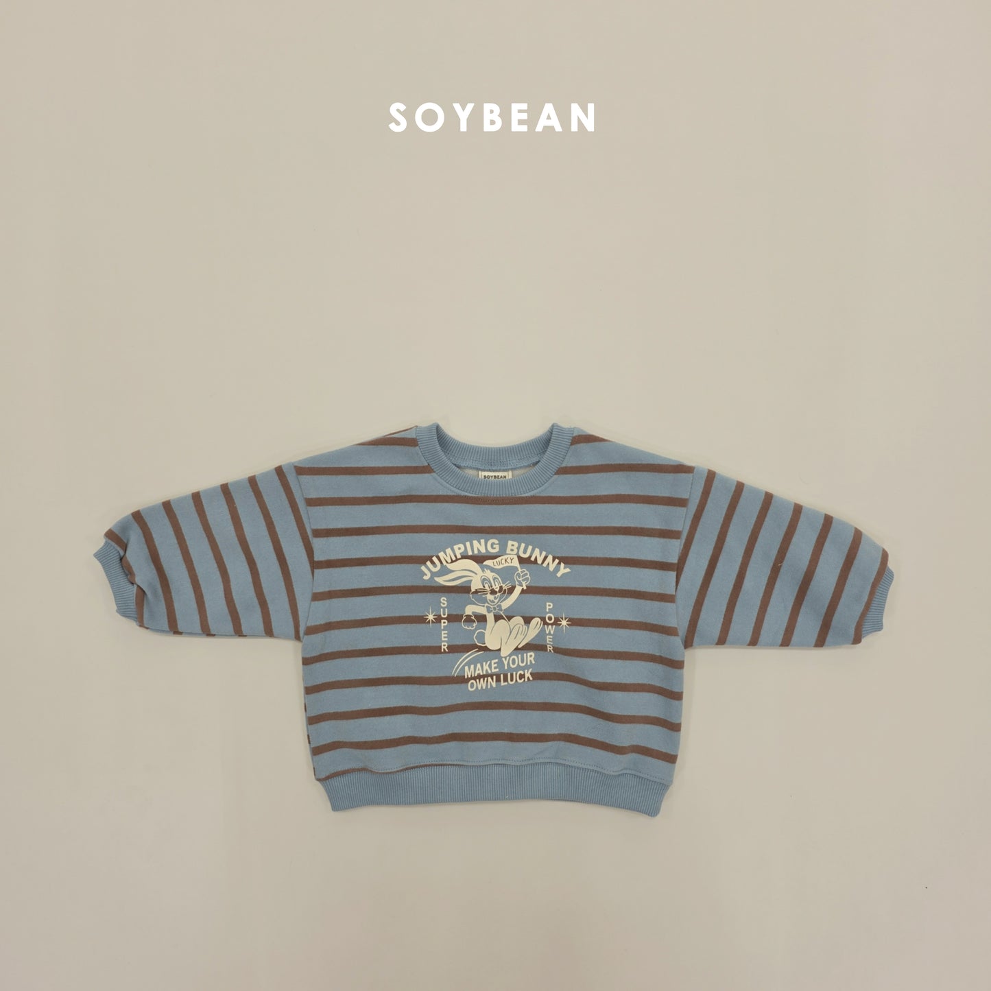 (Pre-order) Soybean Kids Winter - Jumping Bunny Stripe Fleece-Lined Sweatshirt 점핑버니단가라맨투맨 (3 Colors)