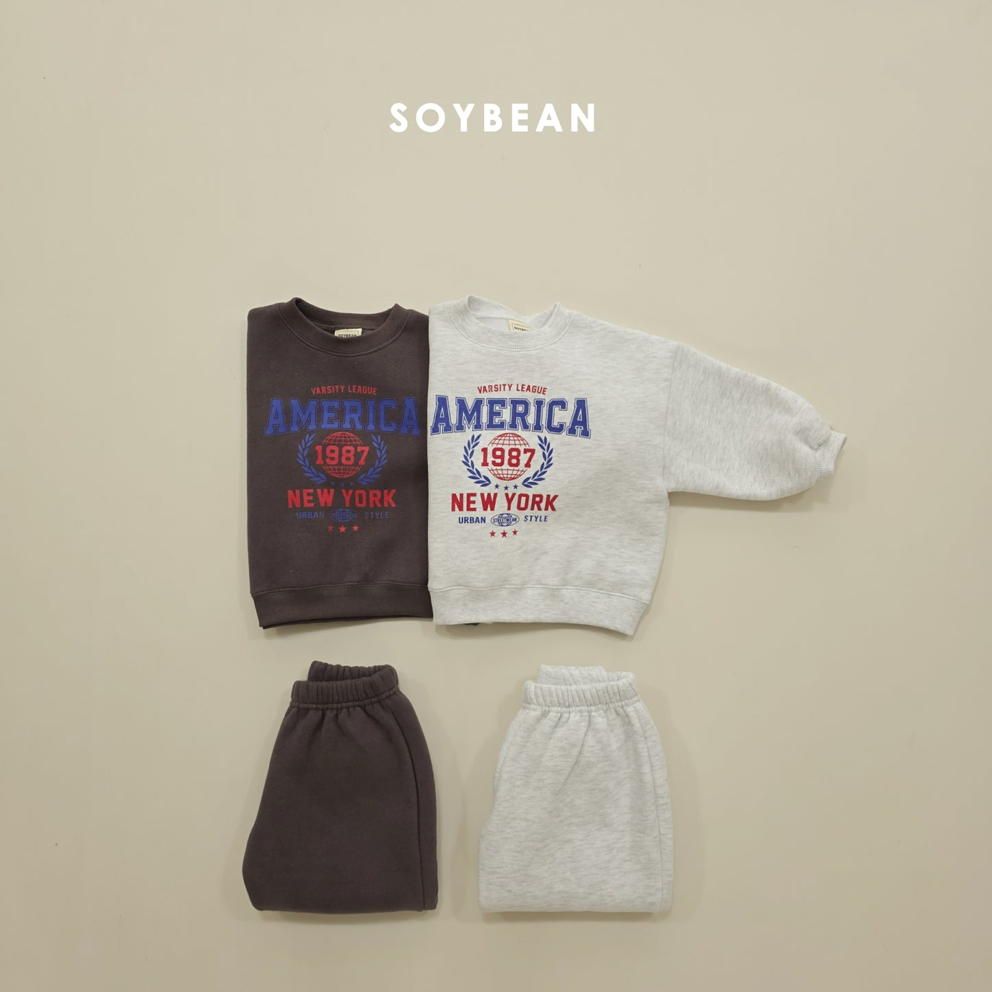 (Pre-order) Soybean Kids Winter - America Fleece-Lined Top & Bottom Set 아메리카양기모상하 (2 Colors)