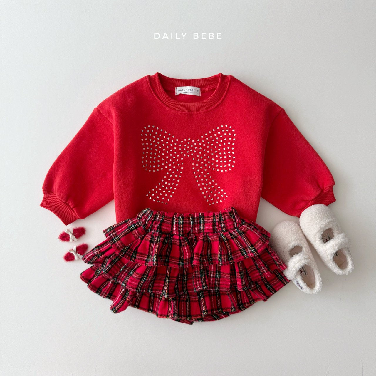 (Pre-order) Daily Bebe - Kids’ Ribbon Cubic Sweatshirt 리본 큐빅 맨투맨 (2 Colors)