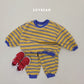 (Pre-order) Soybean Kids Winter - Color Block Stripe Fleece-Lined Top & Bottom Set 톡톡줄배색상하복 (3 Colors)