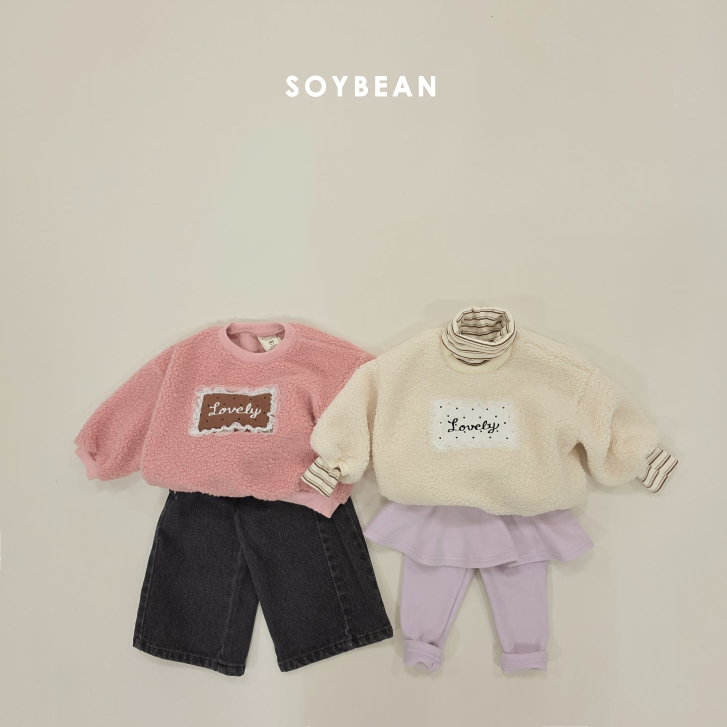 (Pre-order) Soybean Kids Winter - Lovely Bouclé Embroidered Sweatshirt 러블리뽀글맨투맨 (2 Colors)