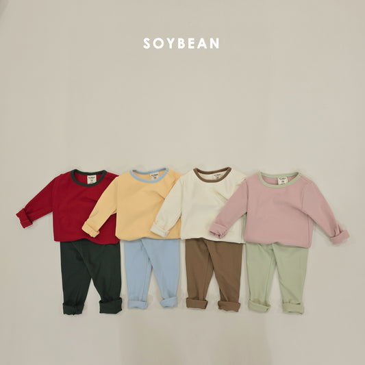 (Pre-order) Soybean Kids Winter - Soft Color Block Fleece-Lined Pajama Set 말랑배색실내복 (4 Colors)