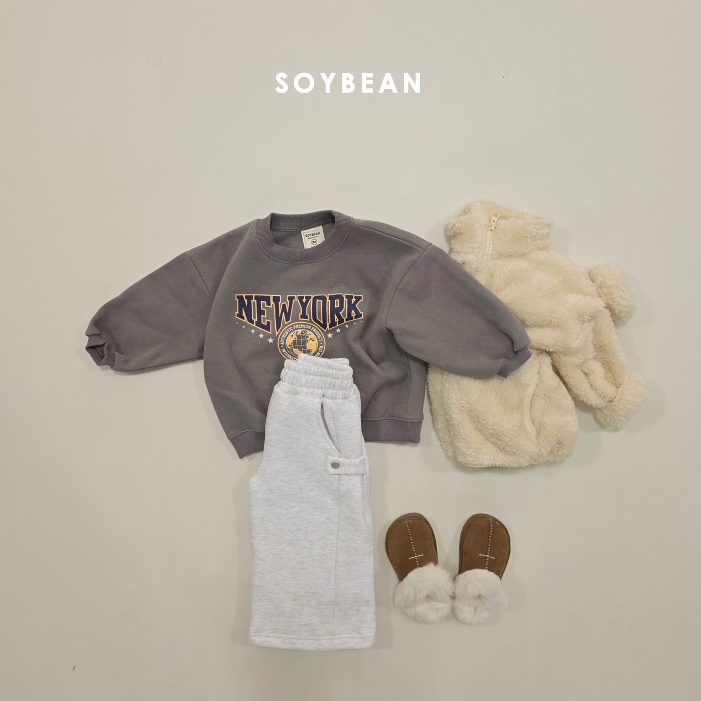 (Pre-order) Soybean Kids Winter - New York Brushed Fleece Sweatshirt 뉴욕기모맨투맨 (2 Colors)
