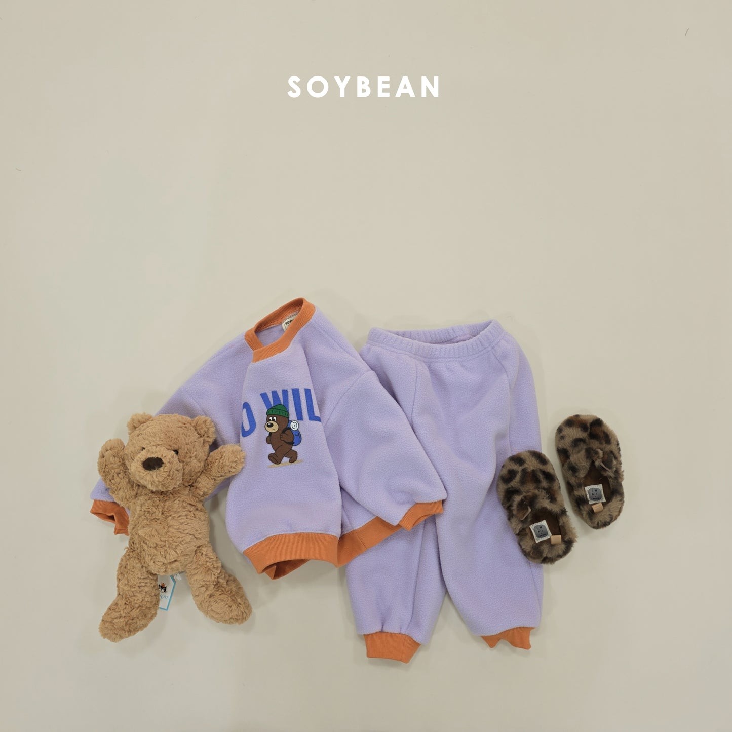 (Pre-order) Soybean Kids Winter - Camping Bear Fleece Top & Bottom Set 캠핑베어플리스상하 (3 Colors)