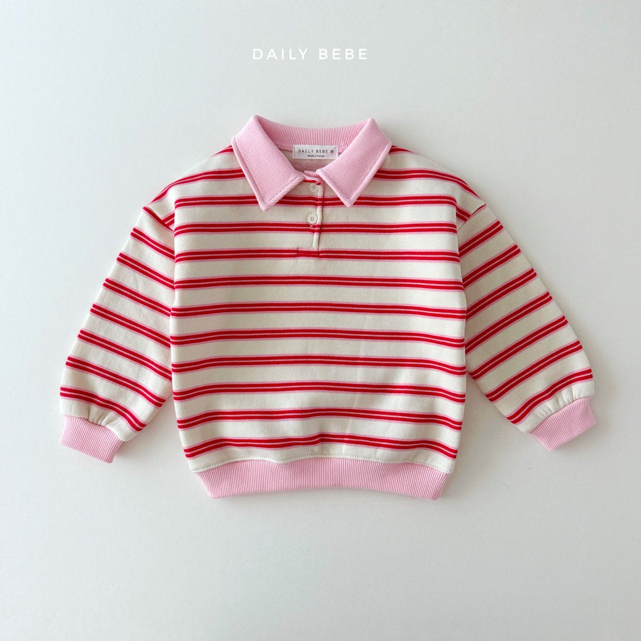 (Pre-order) Daily Bebe - Kids’ Collar Striped Sweatshirt 카라 단가라 맨투맨 (2 Colors)