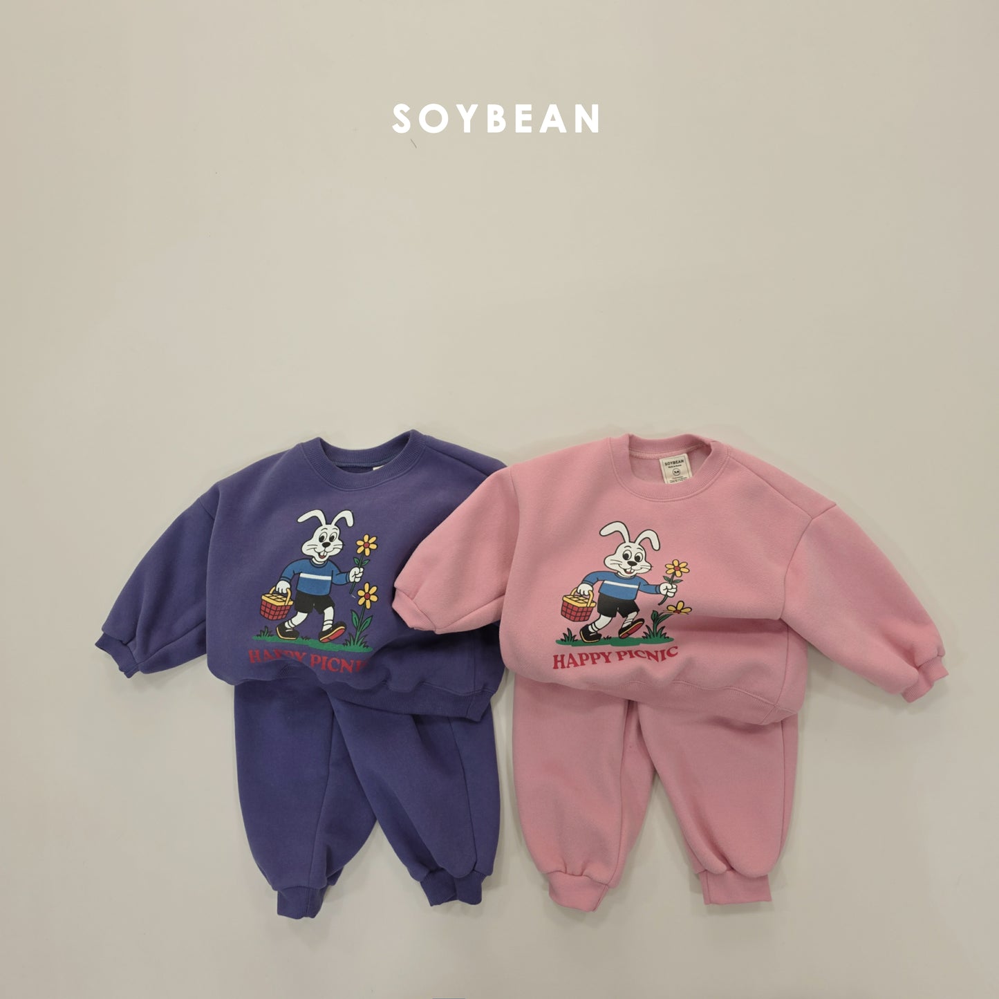 (Pre-order) Soybean Kids Winter - Picnic Fleece-Lined Top & Bottom Set 피크닉양기모상하 (2 Colors)