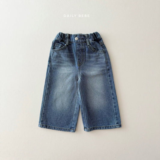 (Pre-order) Daily Bebe - Kids' Washed Wide Denim Pants 워싱 와이드 데님 팬츠 (2 Colors)