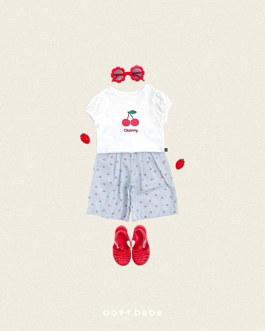 (Pre-order) OOTTBEBE Summer -  Cherry Puff T-shirt 체리퍼프티셔츠 (2 Colors)