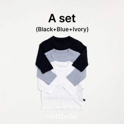 (Pre-order) OOTTBEBE - Plain Tee 3-Piece Set (Cotton Modal) 심플티셔츠 1+1+1(3종세트) (2 Colors)