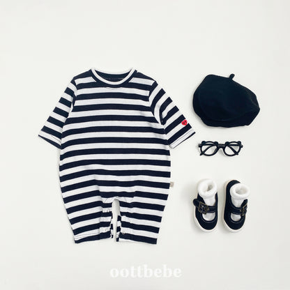 (Pre-order) OOTTBEBE - Mix Stripe Knit Suit 믹스단가라슈트 (2 Colors)