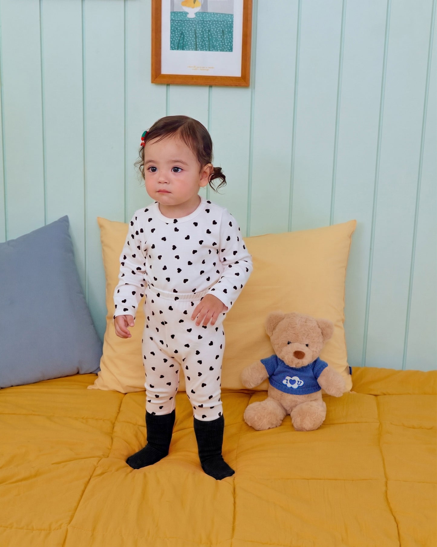 (Pre-order) OOTTBEBE Fall - Petite Heart Pajama Set 쁘띠하트실내복 (2 Colors)