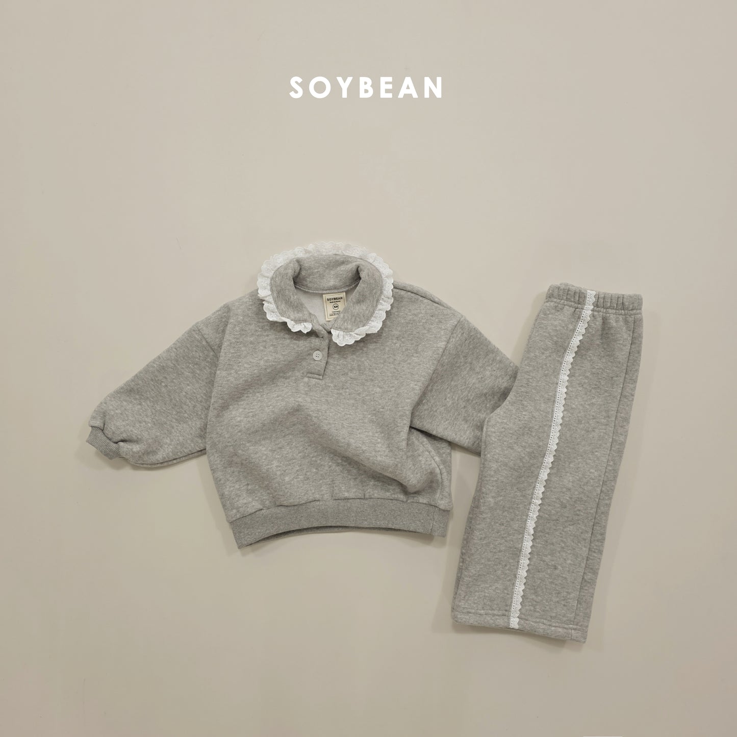 (Pre-order) Soybean Kids Winter - Collar Frill Fleece-Lined Top & Bottom Set 카라프릴양기모상하 (2 Colors)