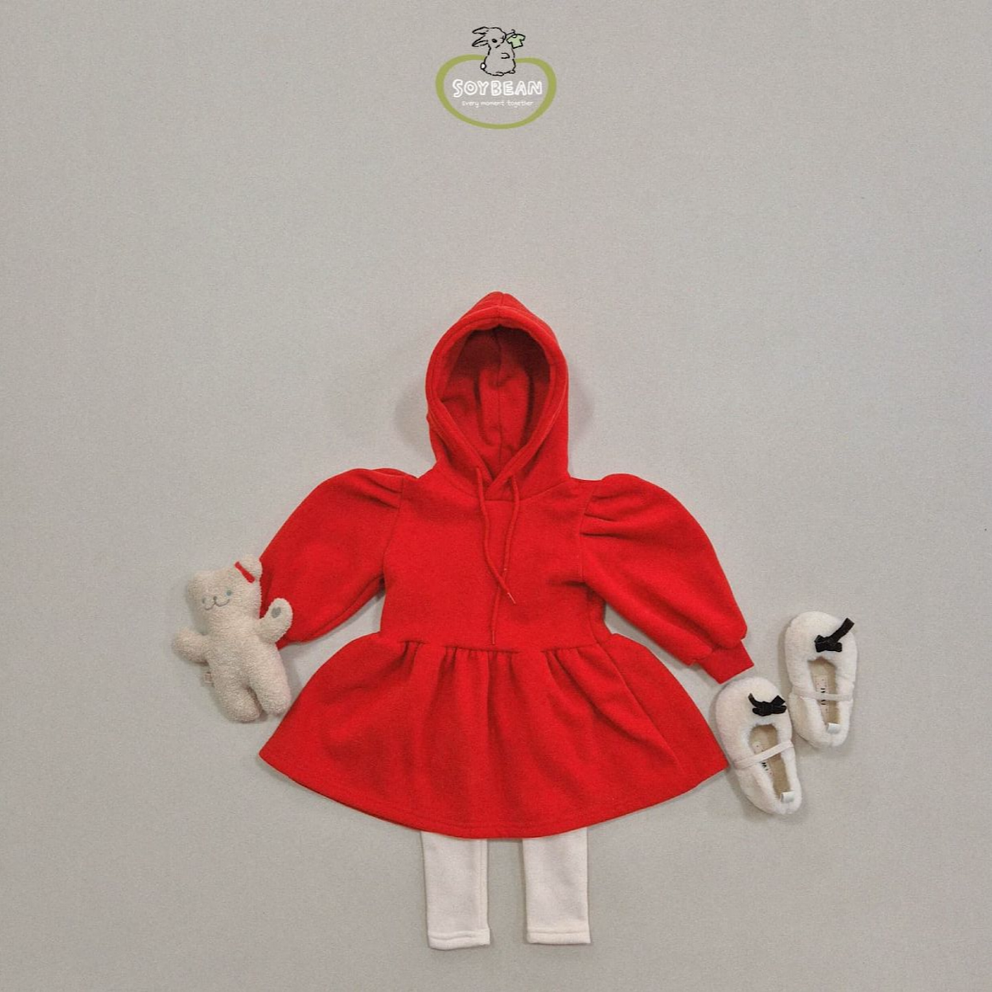 (Pre-order) Soybean Kids - Fleece-Lined Hooded Puff Dress 양기모후드원피스 (2 Colors)