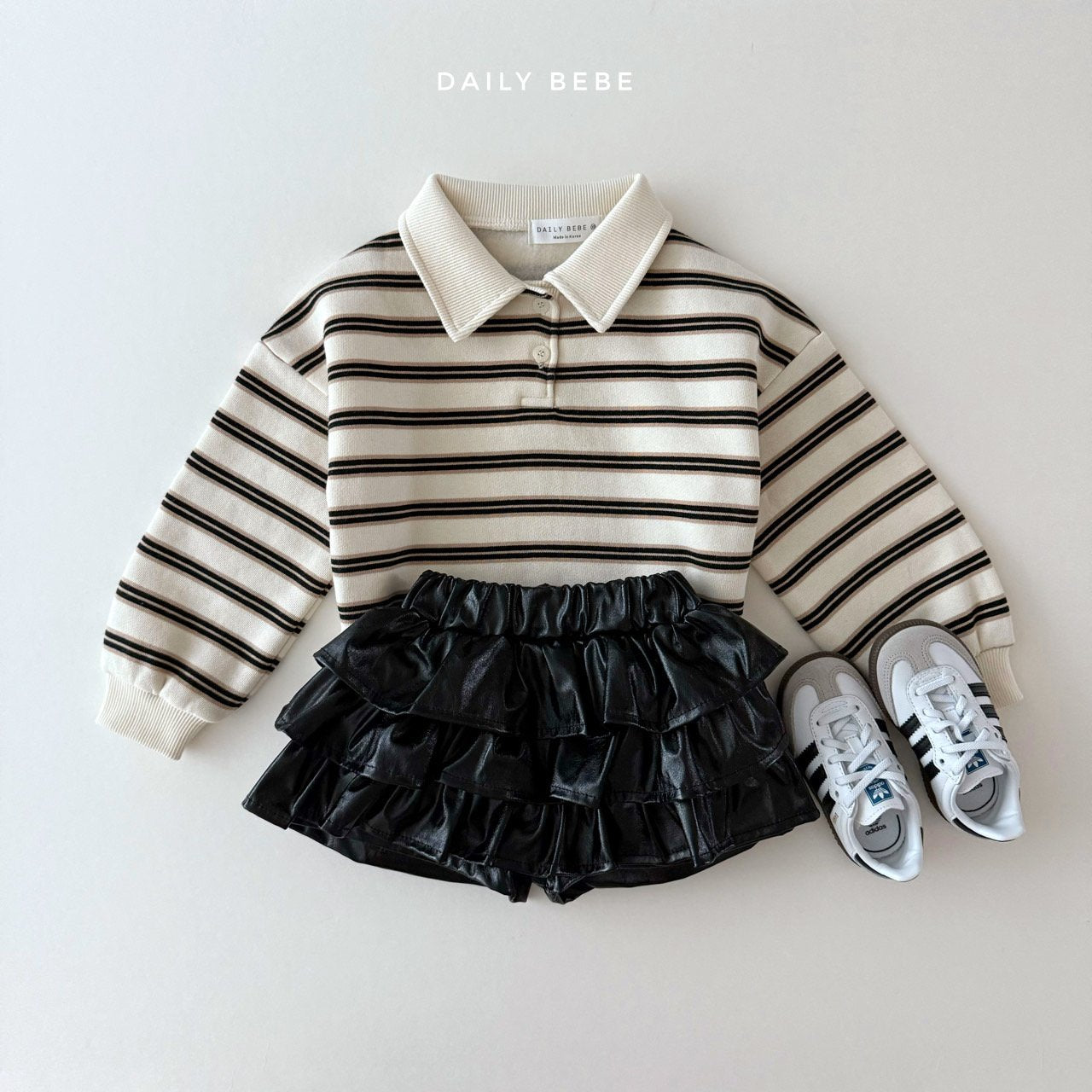 (Pre-order) Daily Bebe - Kids’ Collar Striped Sweatshirt 카라 단가라 맨투맨 (2 Colors)