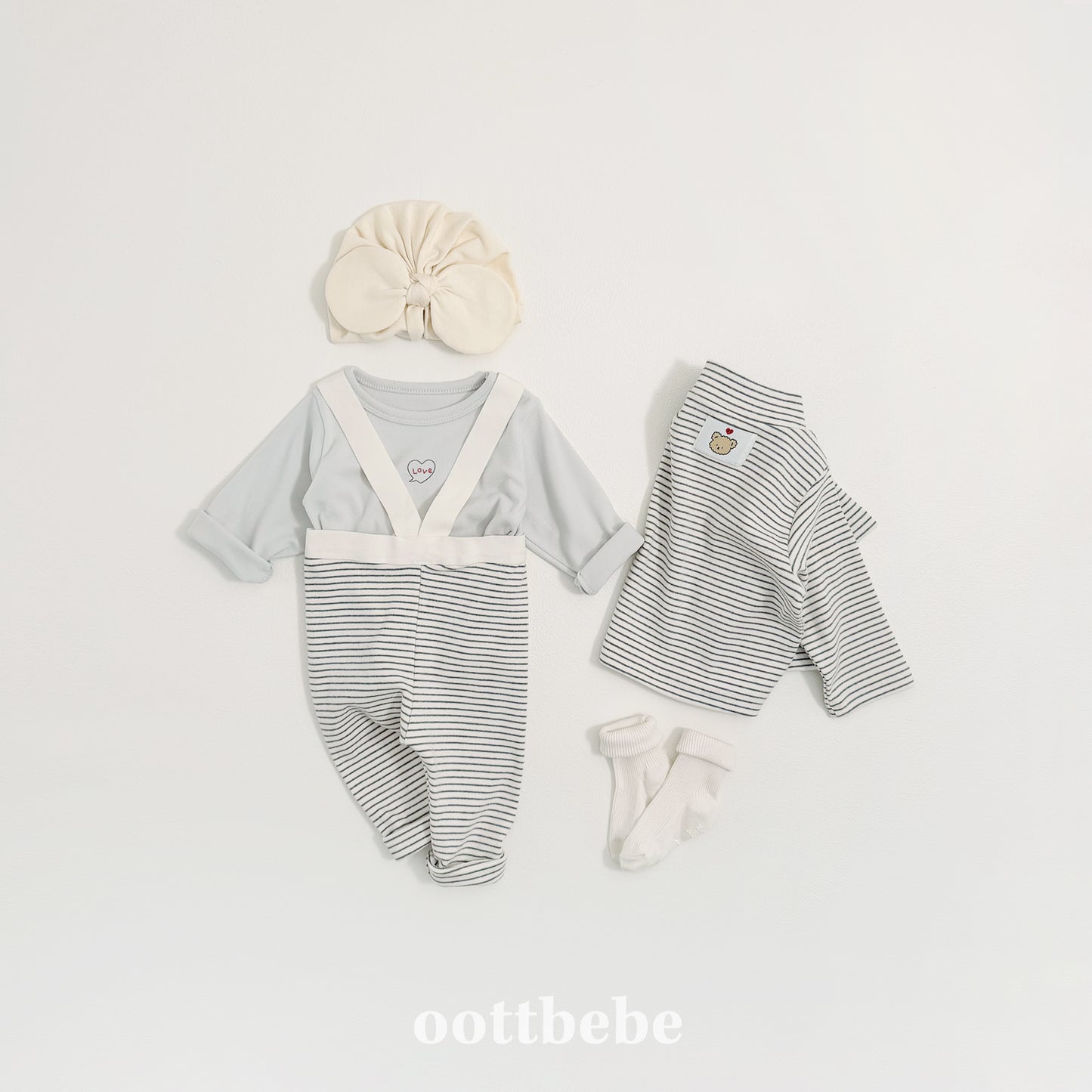 (Pre-order) OOTTBEBE Winter - (Baby) 1+1 Layering Heart Tee Set 윈터1+1티셔츠 (3 Colors)