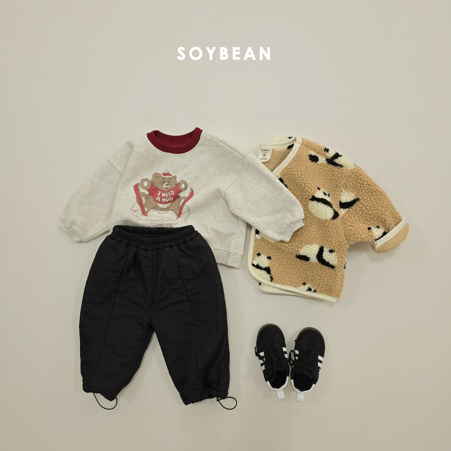 (Pre-order) Soybean Kids Winter - Ski Bear Fleece-Lined Sweatshirt 스키곰양기모맨투맨 (2 Colors)