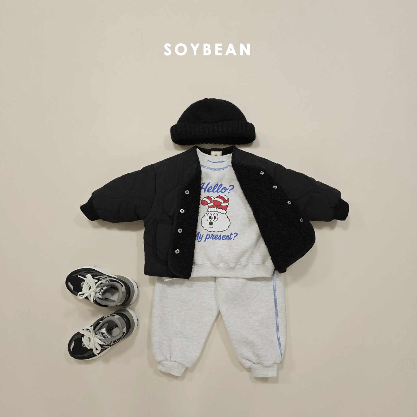 (Pre-order) Soybean Kids Winter - Cloud Bunny Fleece-Lined Top & Bottom Set 양기모구름토끼상하 (3 Colors)