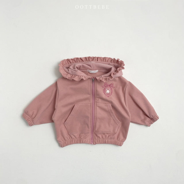 (Pre-order) OOTTBEBE - Frilled Hooded Zip-Up 프릴후드집업 (2 Colors)