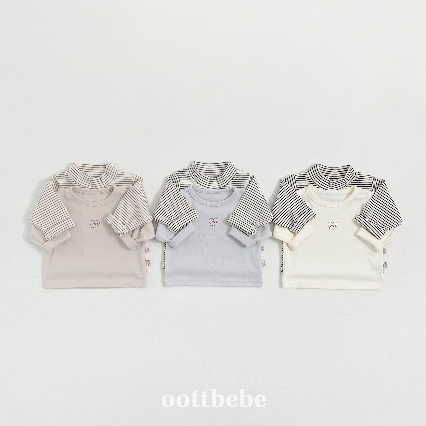 (Pre-order) OOTTBEBE Winter - (Baby) 1+1 Layering Heart Tee Set 윈터1+1티셔츠 (3 Colors)