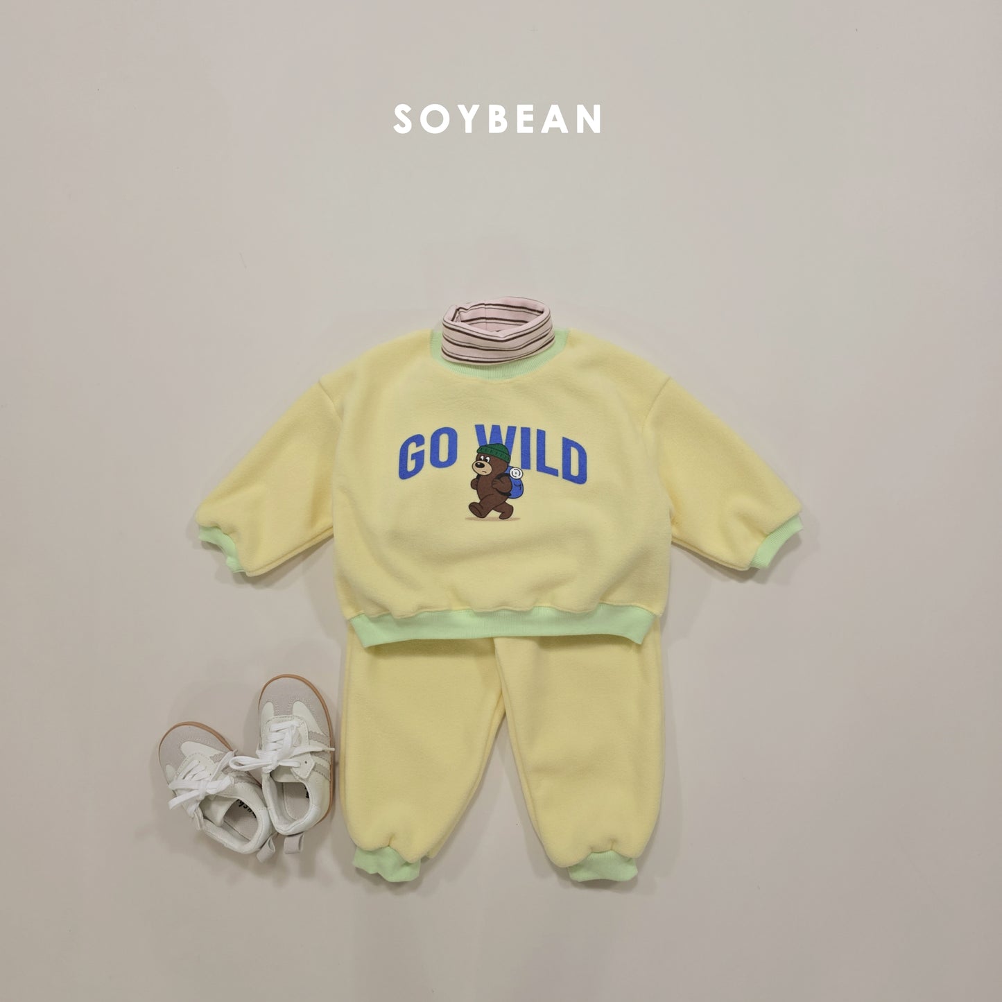 (Pre-order) Soybean Kids Winter - Camping Bear Fleece Top & Bottom Set 캠핑베어플리스상하 (3 Colors)