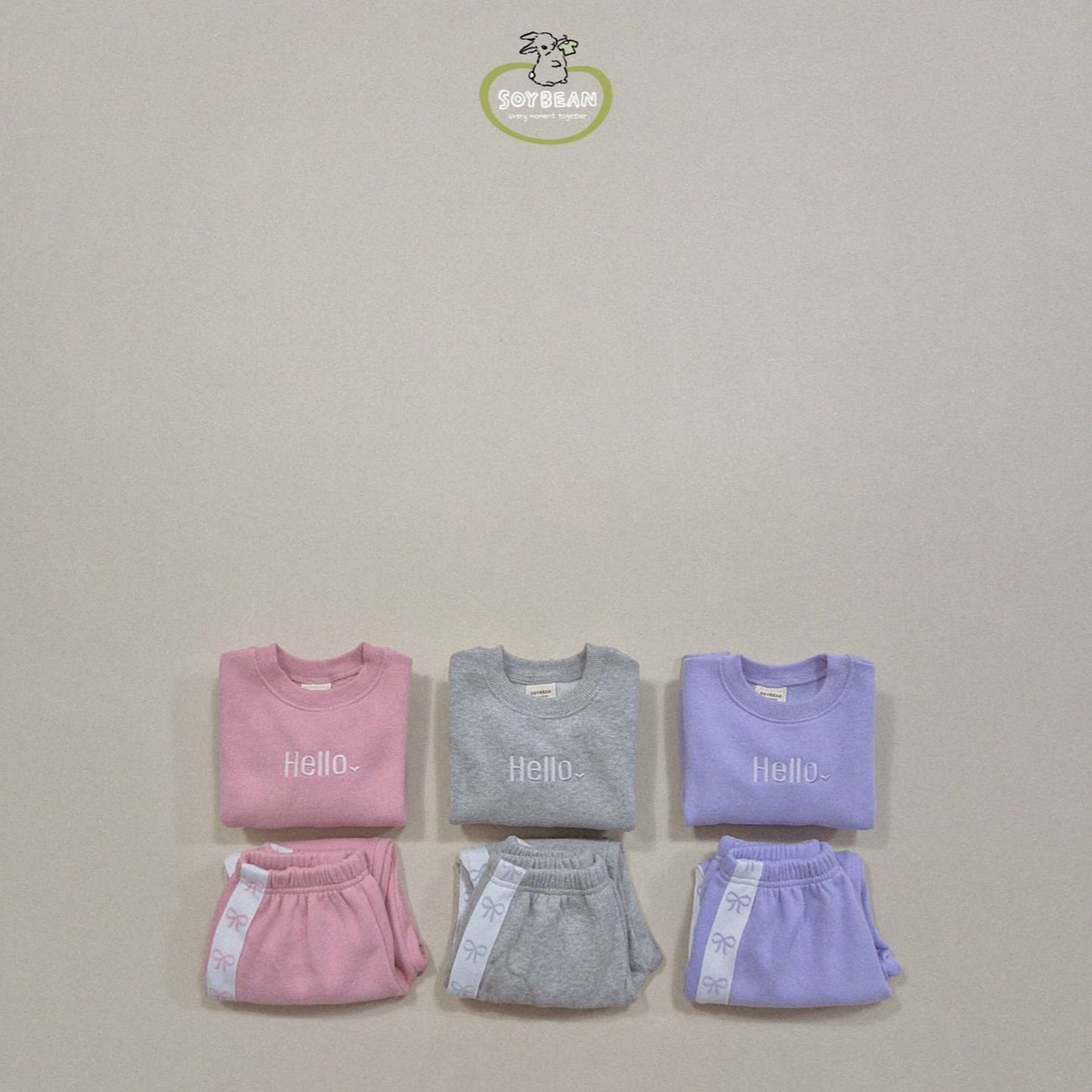 (Pre-order) Soybean Kids - Fleece-Lined Hello Cutie Top & Bottom Set (3 Colors)