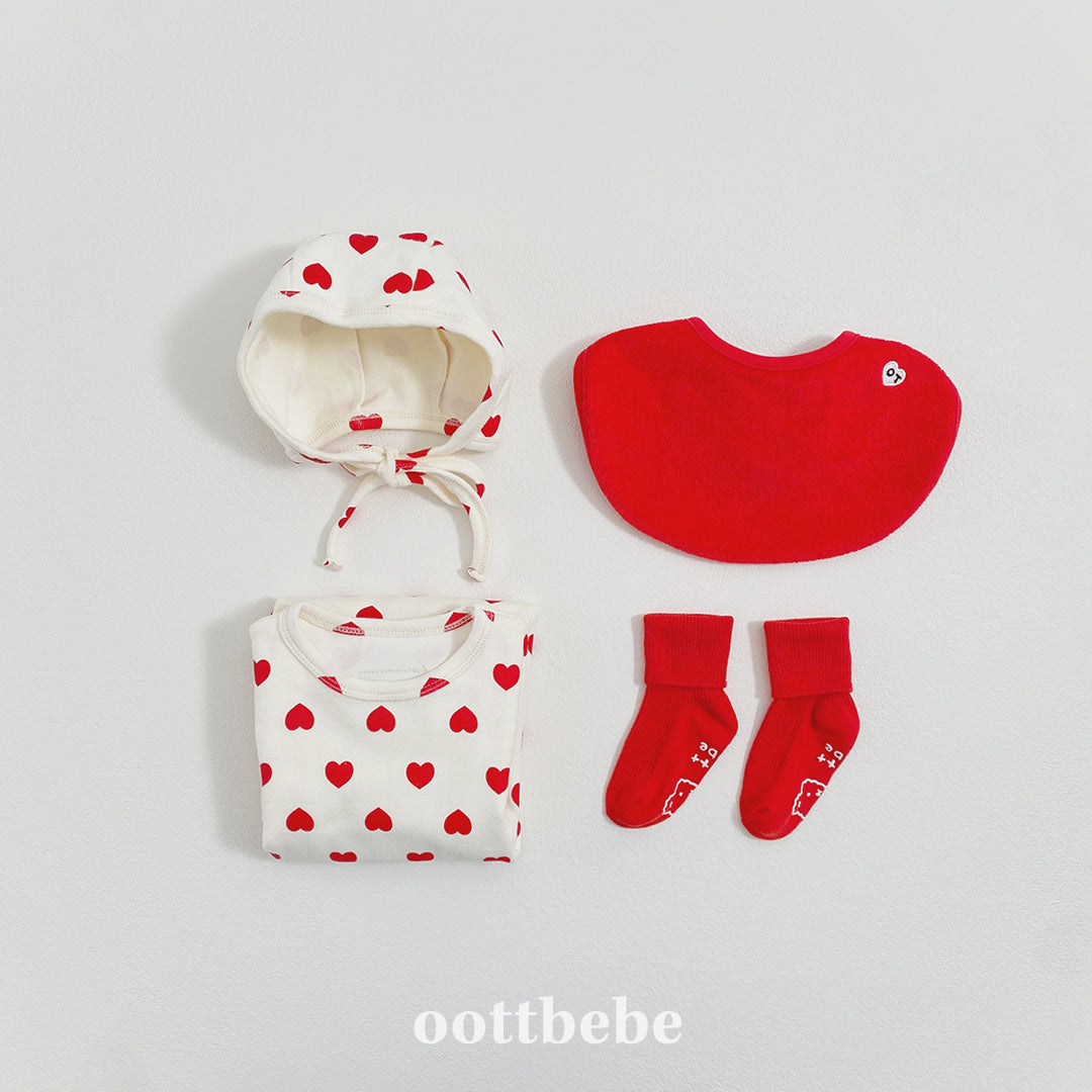 (Pre-order) OOTTBEBE Winter - Heart Full Suit + Bonnet Set 하트전신슈트+보넷set (2 Colors)