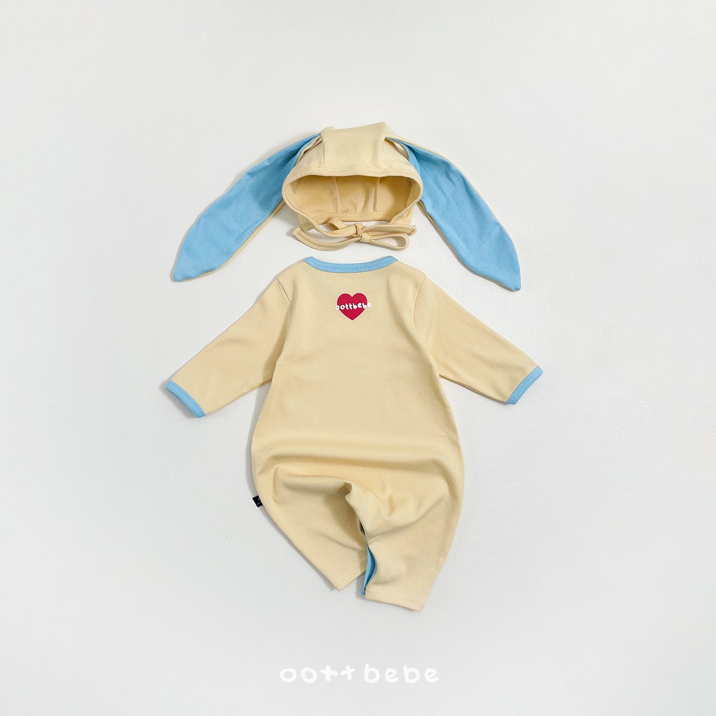 (Pre-order) OOTTBEBE Spring - Modal Heart Romper & Bunny Ear Bonnet Set 모달하트전신슈트+토끼보넷 (4 Colors)