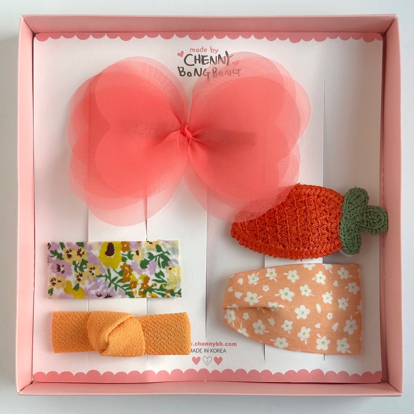 (Chenny Bong Bong) Kids’ Peach Orange Hair Clips 5-piece Set